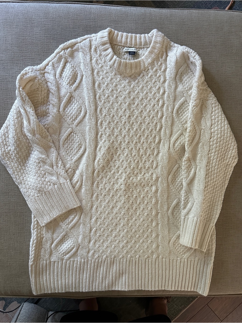 American Eagle Outfitters Ivory Cable Knit Crewneck Sweater